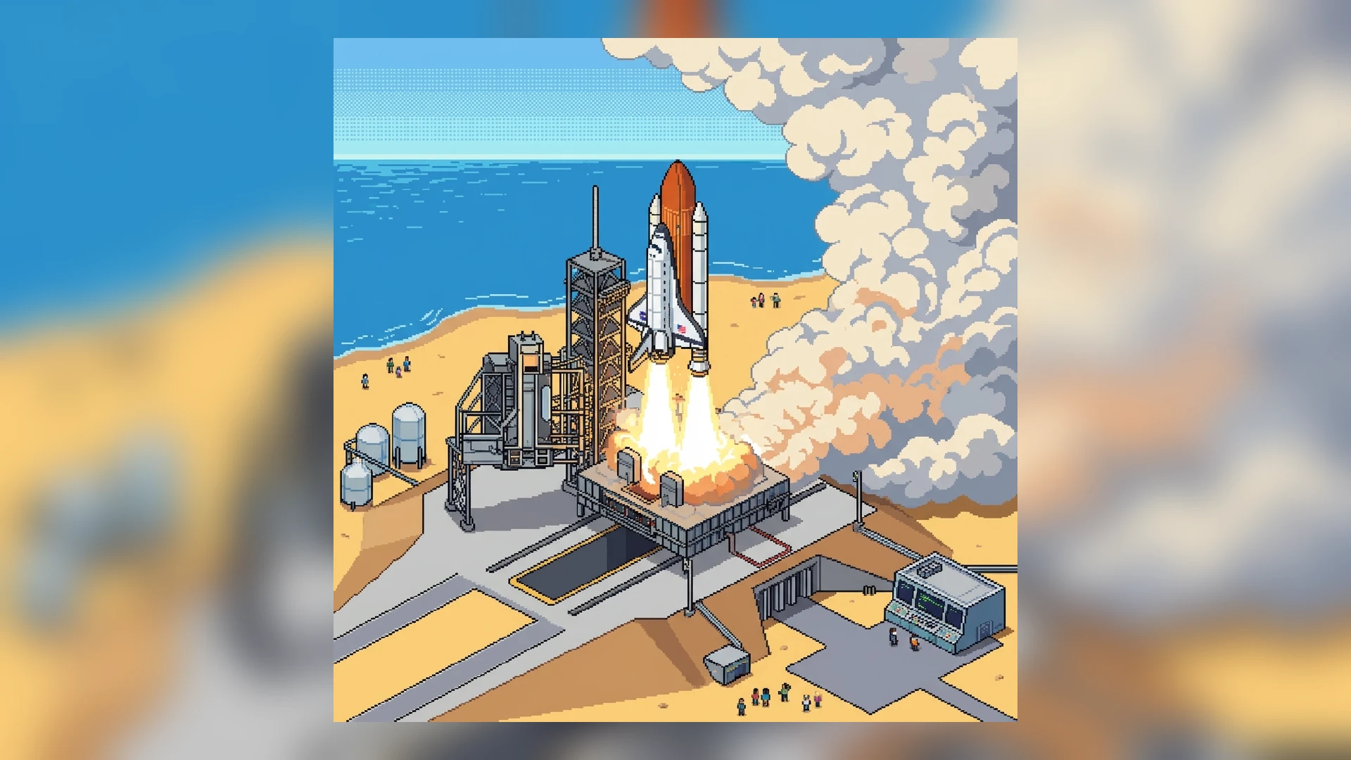 Pixel art rocket launch