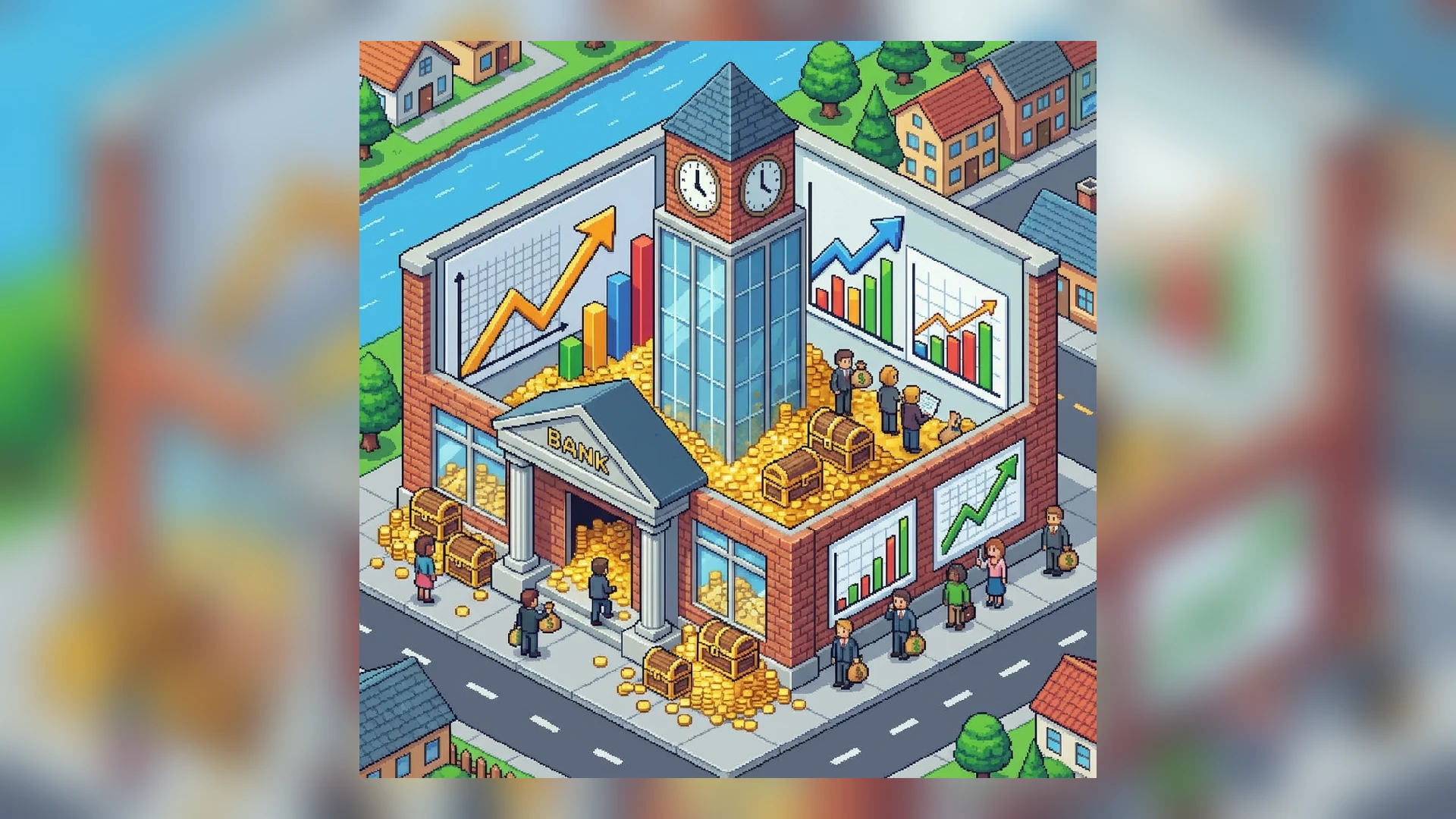 Bank with gold pixel art