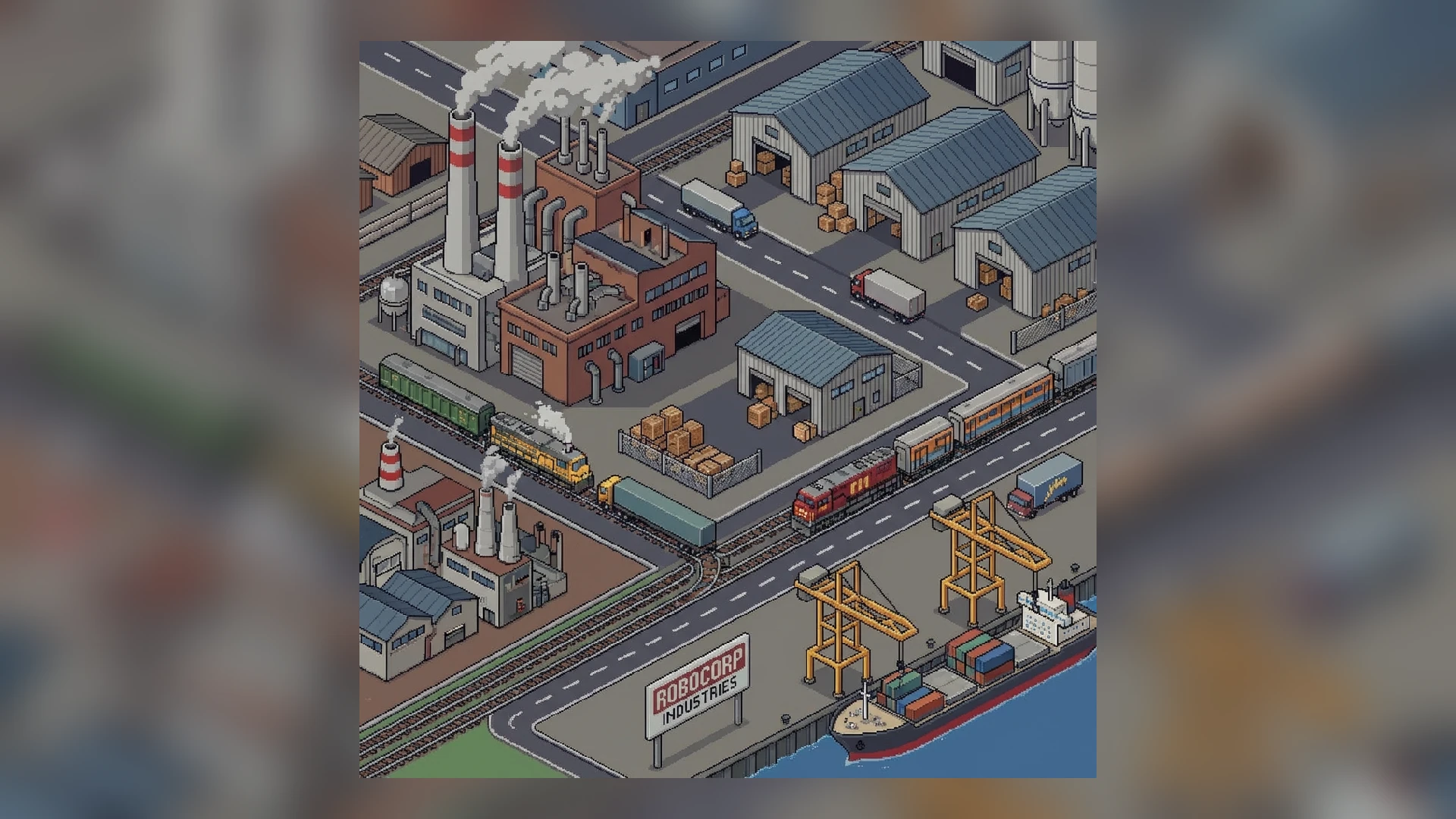 Pixel art industrial complex