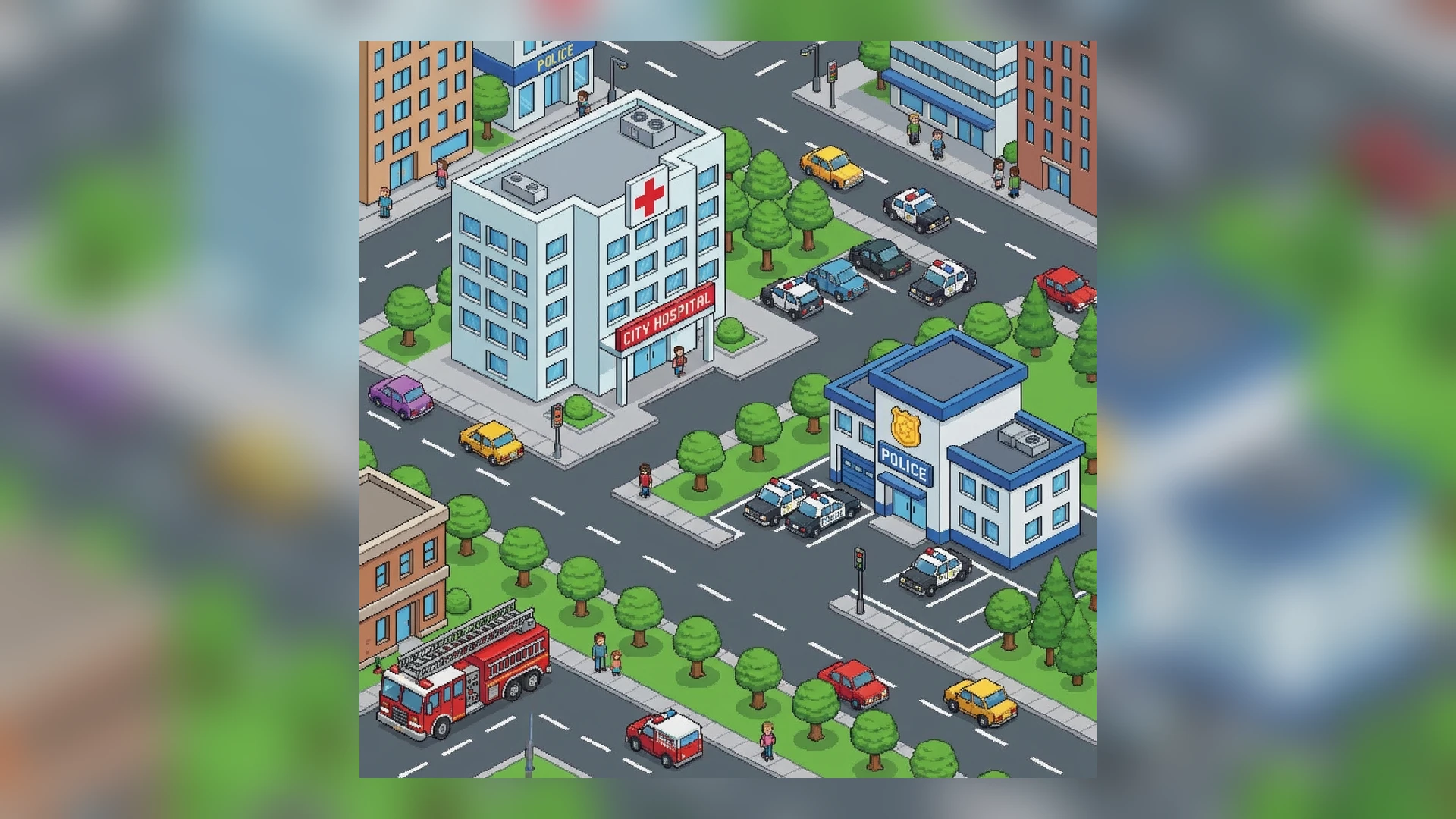 City services buildings pixel art